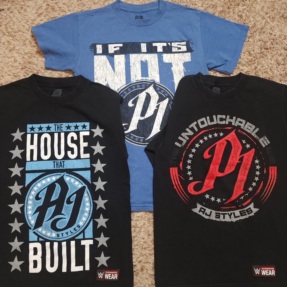WWE AJ Styles T-Shirt Bundle Men S Black Untouchable House That AJ Built 2 Pack